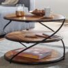 5 cm Sheesham Massivholz / Metall mit Stauraum | Wohnzimmertisch Kaffeetisch Massiv | Kleiner Tisch Beistelltisch Wohnzimmer Modern | Sofatisch Rund