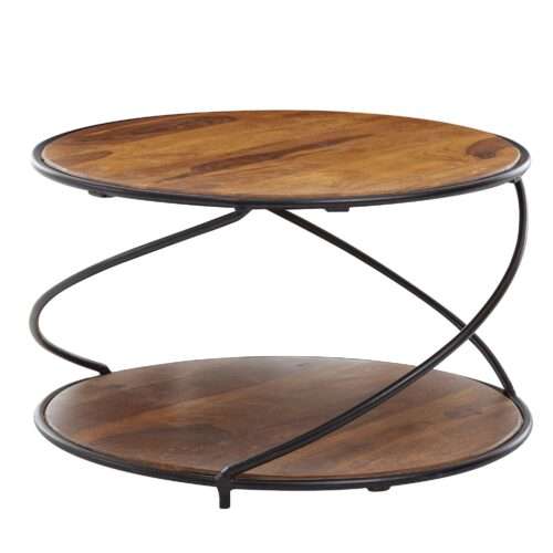 Couchtisch 58x58x35 cm Sheesham Massivholz / Metall Sofatisch Rund Design Wohnzimmertisch – Bild 7