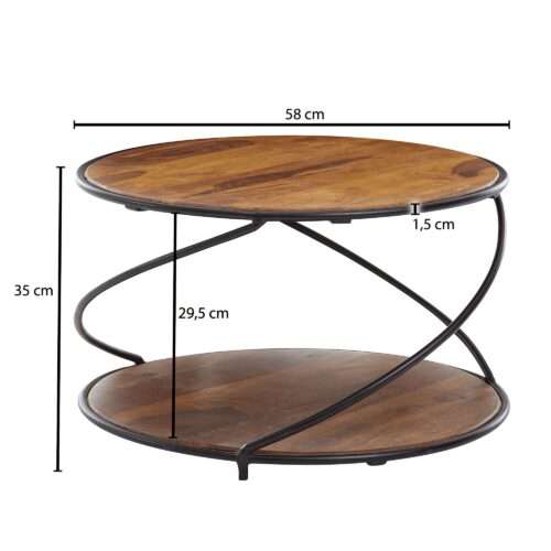 Couchtisch 58x58x35 cm Sheesham Massivholz / Metall Sofatisch Rund Design Wohnzimmertisch – Bild 4