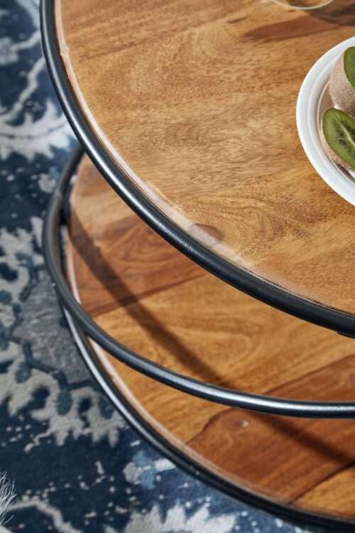 Couchtisch 58x58x35 cm Sheesham Massivholz / Metall Sofatisch Rund Design Wohnzimmertisch – Bild 6