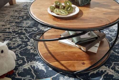Couchtisch 58x58x35 cm Sheesham Massivholz / Metall Sofatisch Rund Design Wohnzimmertisch – Bild 5