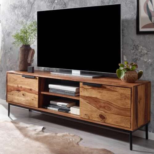 Lowboard Sheesham Massivholz 147x51x38 cm TV-Kommode mit zwei Türen Design TV-Schrank – Bild 2