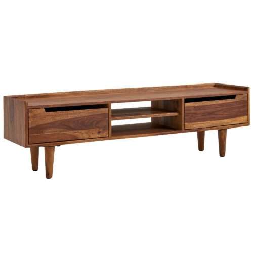 Lowboard Sheesham Massivholz 145x43x35 cm TV-Kommode mit zwei Türen | Design TV-Schrank Hoch | Fernsehtisch Fernsehschrank Modern | Fernsehkommode Wohnzimmer