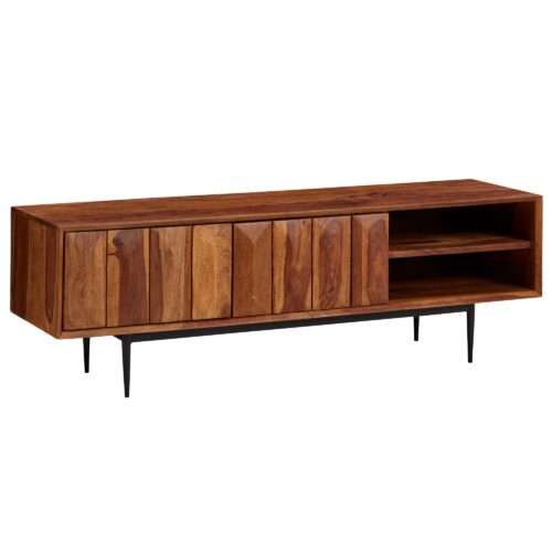 Lowboard Sheesham Massivholz 123x42x35 cm TV-Kommode mit zwei Türen | Design TV-Schrank Hoch | Fernsehtisch Fernsehschrank Modern | Fernsehkommode Wohnzimmer