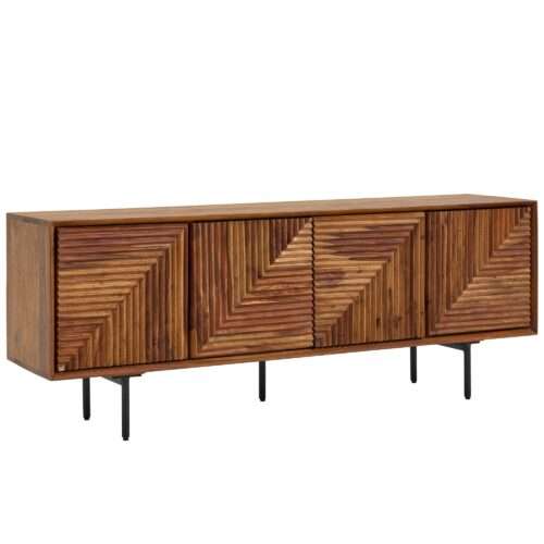 Lowboard Sheesham Massivholz 140x54x33 cm TV-Kommode mit vier Türen | Design TV-Schrank Hoch | Fernsehtisch Fernsehschrank Modern | Fernsehkommode Wohnzimmer