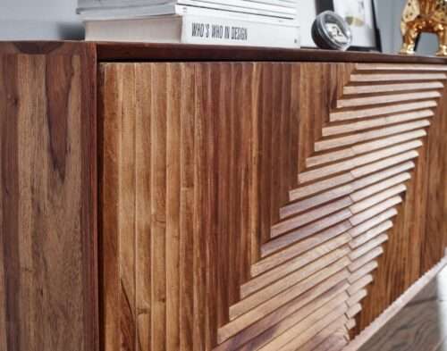 Sideboard 148x72x40 cm Sheesham Massivholz / Metall Anrichte Kommode mit drei Türen – Bild 6