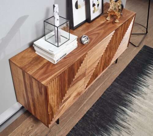 Sideboard 148x72x40 cm Sheesham Massivholz / Metall Anrichte Kommode mit drei Türen – Bild 5