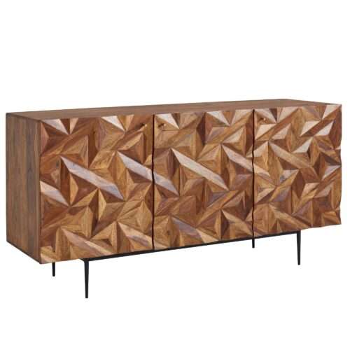 Sideboard 144x72x47 cm Sheesham Massivholz / Metall Anrichte | Kommode mit drei Türen | Kommodenschrank Holz Modern | Standschrank Wohnzimmer