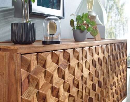 Sideboard 138x76x45 cm Sheesham Massivholz Anrichte mit Türen & Schubladen Kommode – Bild 6