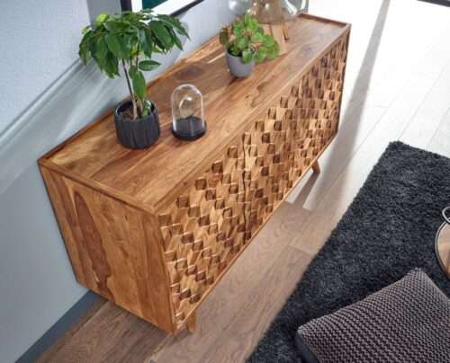 Sideboard 138x76x45 cm Sheesham Massivholz Anrichte mit Türen & Schubladen Kommode – Bild 5