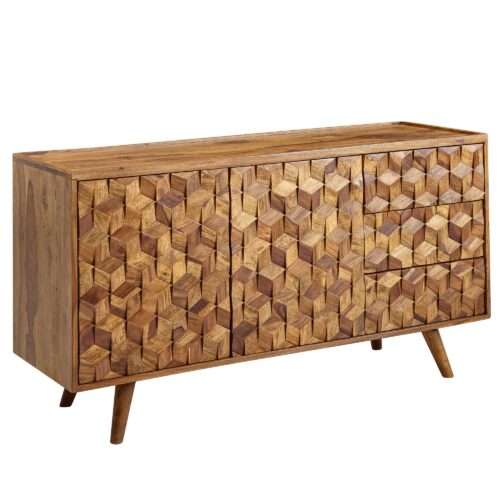 Sideboard 138x76x45 cm Sheesham Massivholz Anrichte mit Türen & Schubladen | Kommode Kommodenschrank Holz Modern | Standschrank Wohnzimmer