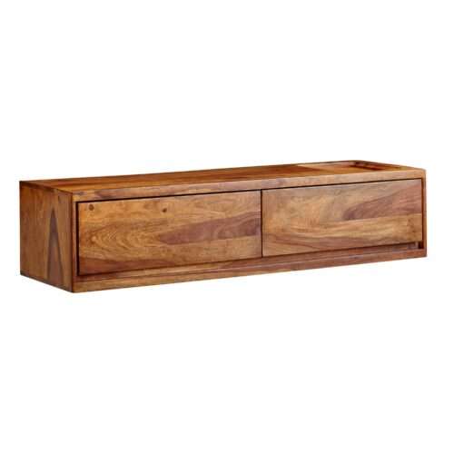 Lowboard Hängend Sheesham Massivholz 108x25x34 cm TV-Schrank Braun | Design Fernsehtisch mit Stauraum | Fernsehschrank Wand Modern | TV-Kommode Fernsehkommode zum Aufhängen