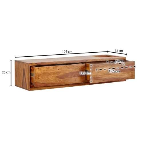 Lowboard Hängend Sheesham Massivholz 108x25x34 cm TV-Schrank Braun Design Fernsehtisch – Bild 4