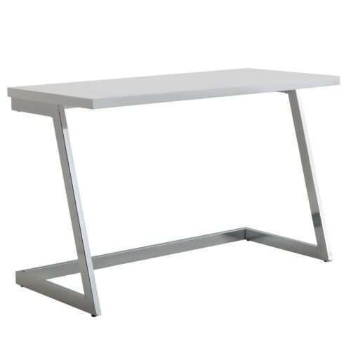 Schreibtisch 120x55x76 cm Hochglanz Weiß / Silber PC-Tisch mit Metallbeine Design Computertisch – Bild 7