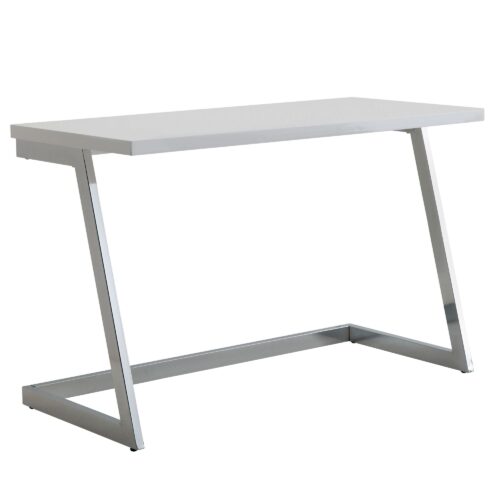 Schreibtisch 120x55x76 cm Hochglanz Weiß / Silber PC-Tisch mit Metallbeine | Design Computertisch | Home-Office Bürotisch | Konsolentisch Modern