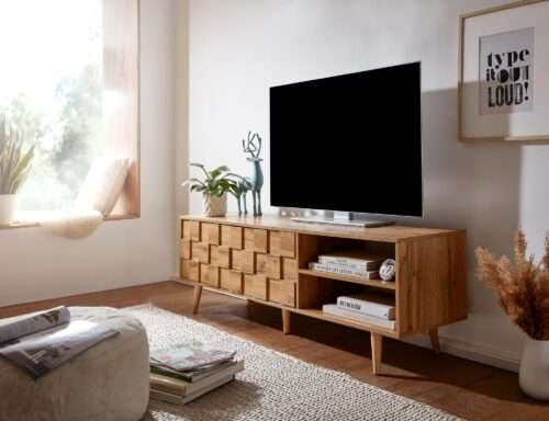 Lowboard Holz Eiche-Dekor 160x51x40 cm TV-Kommode mit zwei Türen Design TV-Schrank – Bild 3