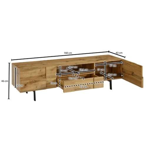 Lowboard Holz Eiche-Dekor 160x46x43 cm TV-Kommode mit zwei Türen Design TV-Schrank – Bild 4
