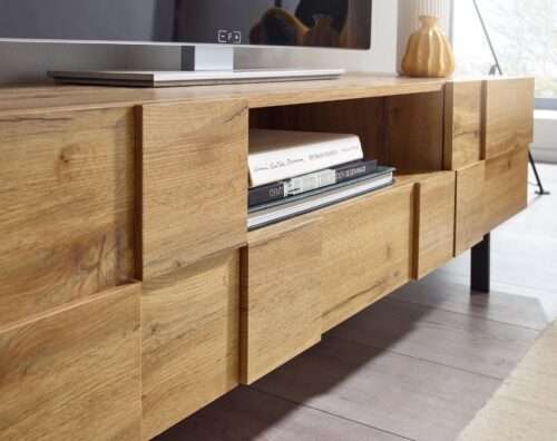 Lowboard Holz Eiche-Dekor 160x46x43 cm TV-Kommode mit zwei Türen Design TV-Schrank – Bild 6