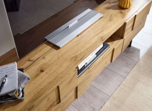 Lowboard Holz Eiche-Dekor 160x46x43 cm TV-Kommode mit zwei Türen Design TV-Schrank – Bild 5