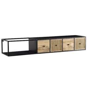 Lowboard Hängend Mango Massivholz / Metall 150x25x35 cm TV-Schrank Schwarz | Design Fernsehtisch Modern | Fernsehschrank Wand | TV-Kommode Fernsehkommode zum Aufhängen