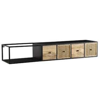 Lowboard Hängend Mango Massivholz / Metall 150x25x35 cm TV-Schrank Schwarz | Design Fernsehtisch Modern | Fernsehschrank Wand | TV-Kommode Fernsehkommode zum Aufhängen