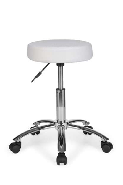 Hocker Design Arbeitshocker Stoffbezug Weiß Sitzhocker mit Rollen Rollhocker gepolstert ohne Lehne XL
