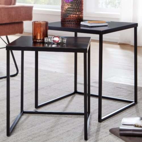 Wohnzimmertisch 2er Set Metall Beistelltisch Eckig Schwarz Design Beistelltisch – Bild 2