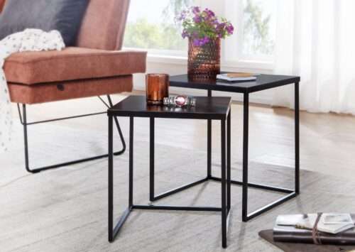Wohnzimmertisch 2er Set Metall Beistelltisch Eckig Schwarz Design Beistelltisch – Bild 3