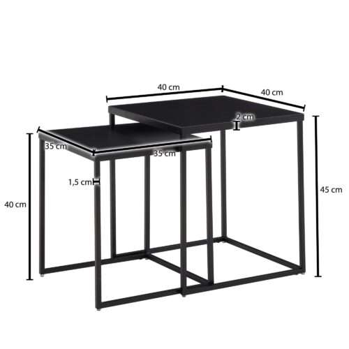 Wohnzimmertisch 2er Set Metall Beistelltisch Eckig Schwarz Design Beistelltisch – Bild 4