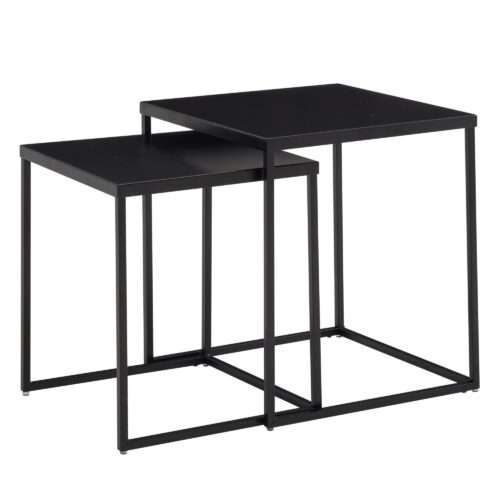 Wohnzimmertisch 2er Set Metall Beistelltisch Eckig Schwarz | Design Beistelltisch Industrial | Sofatisch Couchtisch Quadratisch | Tischset 2-teilig Satztisch Stahl