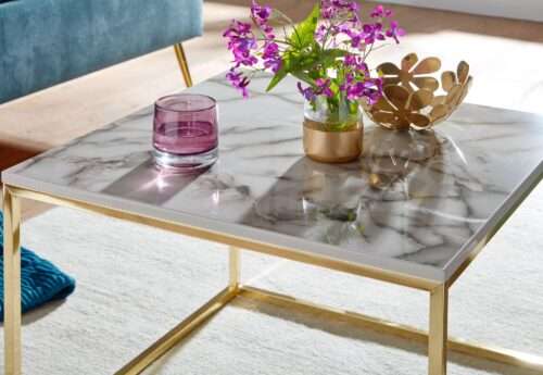 Couchtisch 60x60x45 cm mit Marmor Optik Weiß / Gold Wohnzimmertisch – Bild 5