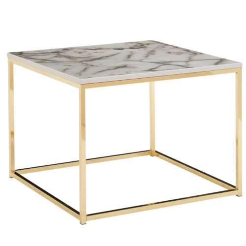 Couchtisch 60x60x45 cm mit Marmor Optik Weiß / Gold | Wohnzimmertisch mit Metall-Gestell | Sofatisch Eckig Tisch Wohnzimmer | Beistelltisch