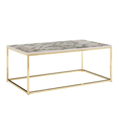 Couchtisch 100x60x40 cm mit Marmor Optik Weiß / Gold | Wohnzimmertisch mit Metall-Gestell | Sofatisch Eckig Tisch Wohnzimmer | Beistelltisch