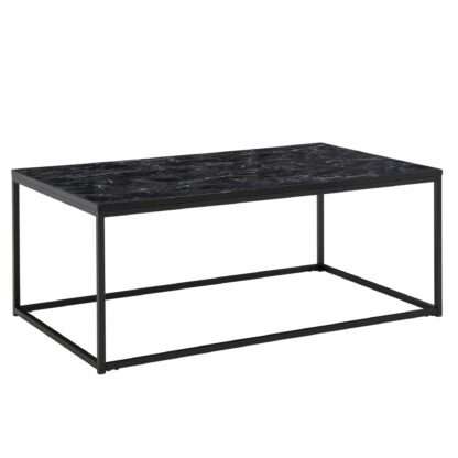 Couchtisch 100x60x40 cm mit Marmor Optik Schwarz | Wohnzimmertisch mit Metall-Gestell | Sofatisch Eckig Tisch Wohnzimmer | Beistelltisch