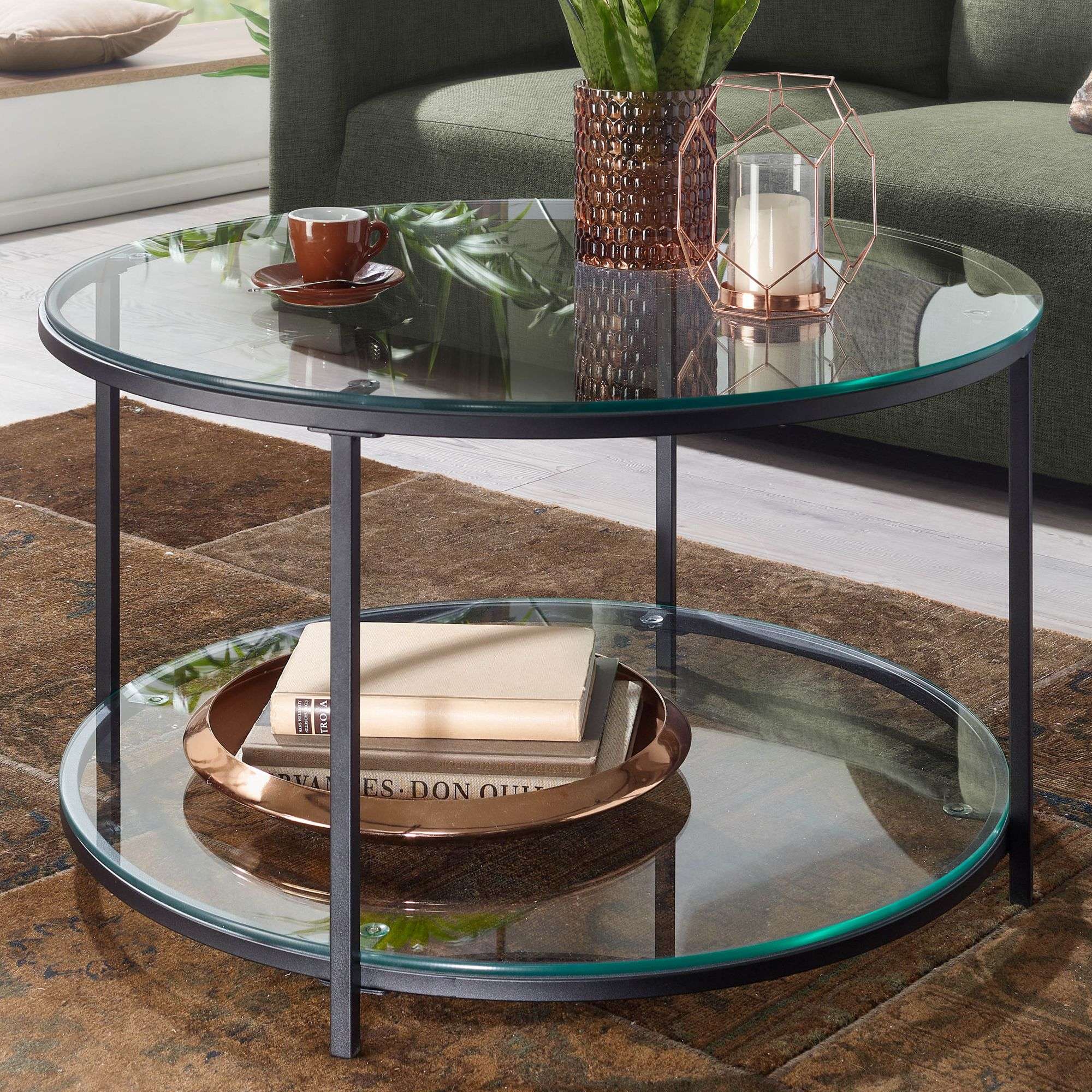 Perspections Couchtisch 80x80x45 Cm Glas Sofatisch Rund Marmor Optik Weiß /  Schwarz, Wohnzimmertisch Mit Stauraum, Kaffeetisch Metall, Kleiner Tisch  Beistelltisch Wohnzimmer Modern