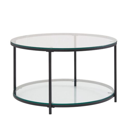 Couchtisch 80x80x45 cm Glas / Metall Wohnzimmertisch Rund Modern | Sofatisch mit Stauraum | Loungetisch mit Ablagefach | Kaffeetisch Beistelltisch