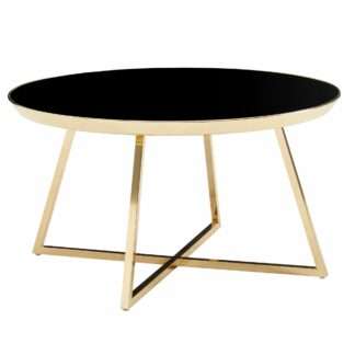 Couchtisch 76x76x41 cm Glas Sofatisch Rund Verspiegelt mit Metall-Gestell | Wohnzimmertisch Kaffeetisch Spiegelglas | Großer Tisch Beistelltisch Wohnzimmer Modern
