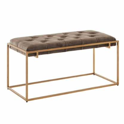 Sitzbank Samt Braun 90x48x40 cm Flur Polsterbank mit Metallgestell | Bettbank Schlafzimmer Chesterfield Design | Flurbank Garderobenbank Modern