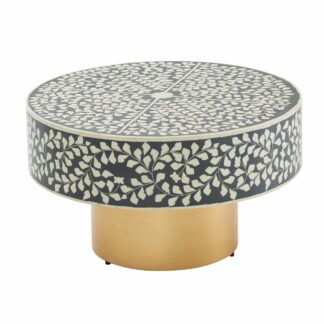 Couchtisch Kunstharz Grau 60x60x35 cm Sofatisch Metall Gold | Design Wohnzimmertisch Rund | Kleiner Kaffeetisch Modern | Beistelltisch Anstelltisch Wohnzimmer
