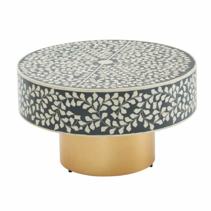 Couchtisch Kunstharz Grau 60x60x35 cm Sofatisch Metall Gold | Design Wohnzimmertisch Rund | Kleiner Kaffeetisch Modern | Beistelltisch Anstelltisch Wohnzimmer