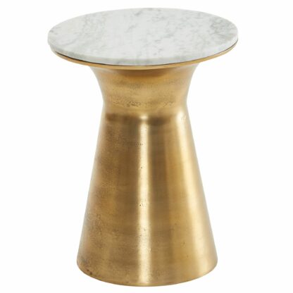 Beistelltisch Echter Marmor Weiß 35x35x45 cm Anstelltisch Metall Gold | Kleiner Sofatisch Rund | Wohnzimmertisch Couch Modern | Couchtisch Hoch