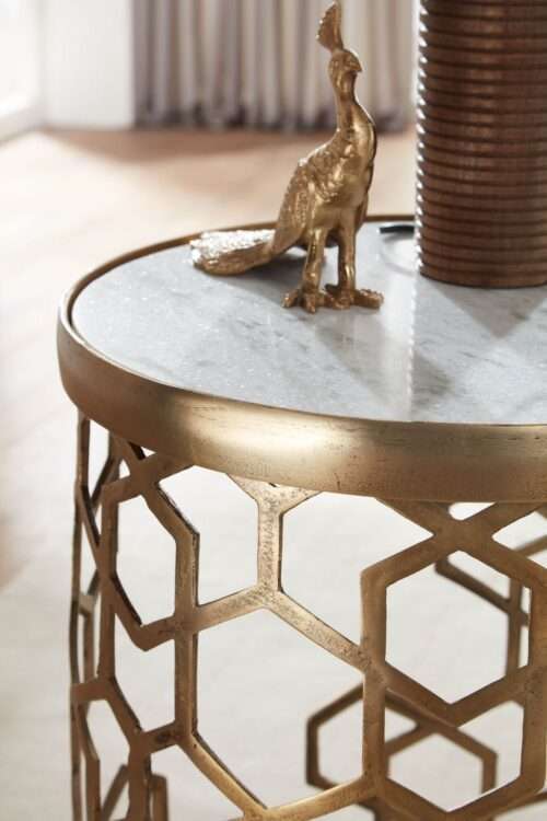 Beistelltisch Echter Marmor Weiß 46x46x55 cm Anstelltisch Metall Gold Kleiner – Bild 6