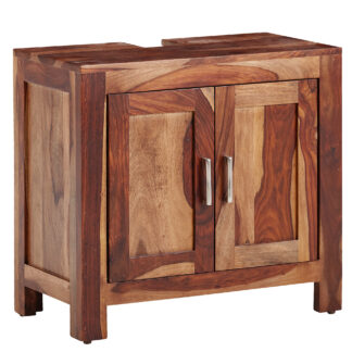 Waschbeckenunterschrank mit 2 Türen Sheesham Massivholz 65x61x35 cm | Badezimmerschrank Unterschrank Stehend | Badschrank Midischrank Klein