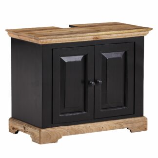 Waschbeckenunterschrank mit 2 Türen Mango Massivholz Schwarz 73x60x42 cm | Badezimmerschrank Unterschrank Stehend | Badschrank Midischrank Klein