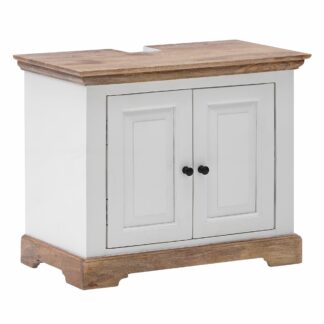 Waschbeckenunterschrank mit 2 Türen Mango Massivholz Weiß 73x60x42 cm | Badezimmerschrank Unterschrank Stehend | Badschrank Midischrank Klein