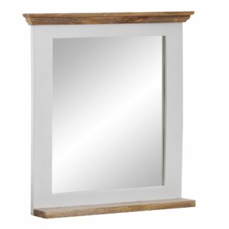 Badezimmerspiegel Mango Massivholz Weiß 73x78x15 cm Design Wandspiegel | Moderner Hängespiegel Badspiegel mit Ablage | Spiegel Bad Wand Modern