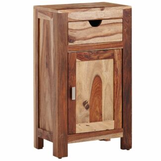 Badezimmerschrank Sheesham Massivholz 46x80x30 cm Badschrank Stehend | Badregal Schmal mit Schublade und Tür | Kleiner Mehrzweckschrank Badezimmer