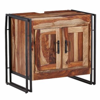 Waschbeckenunterschrank mit 2 Türen Sheesham Massivholz 68x63x42 cm | Badezimmerschrank Industrial Unterschrank Stehend | Badschrank Midischrank Klein