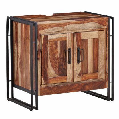 Waschbeckenunterschrank mit 2 Türen Sheesham Massivholz 68x63x42 cm | Badezimmerschrank Industrial Unterschrank Stehend | Badschrank Midischrank Klein