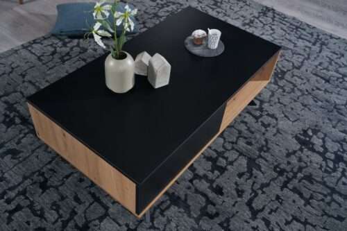 Couchtisch 110x60x38 cm MDF Eiche-Dekor / Schwarz Wohnzimmertisch Sofatisch Rechteckig – Bild 6